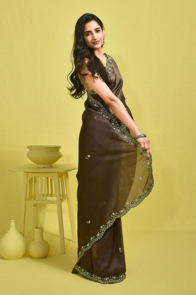 Grey Sequin with Embroidered Tissue Saree (RDIEEZ6B3729)