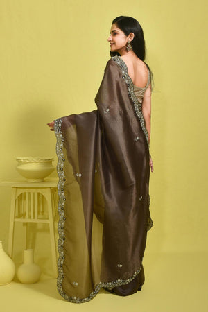 Grey Sequin with Embroidered Tissue Saree (RDIEEZ6B3729)