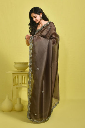 Grey Sequin with Embroidered Tissue Saree (RDIEEZ6B3729)