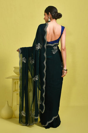 Green Sequin with Embroidered Tissue Saree (RDIGGW6B3742)