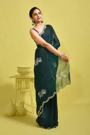 Green Sequin with Embroidered Tissue Saree (RDIGGW6B3742)