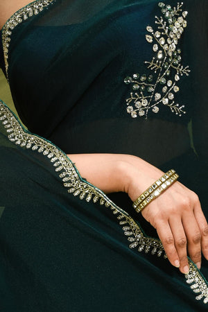 Green Sequin with Embroidered Tissue Saree (RDIGGW6B3742)
