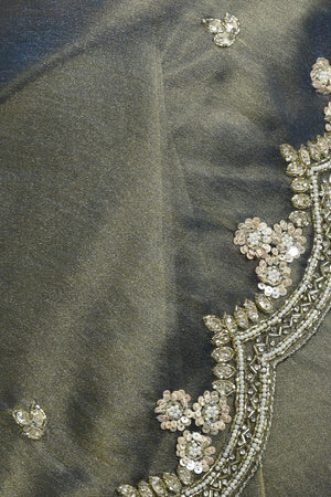 Green Sequin & Beads Embossed Tissue Saree (RDIGGZ6C3834)
