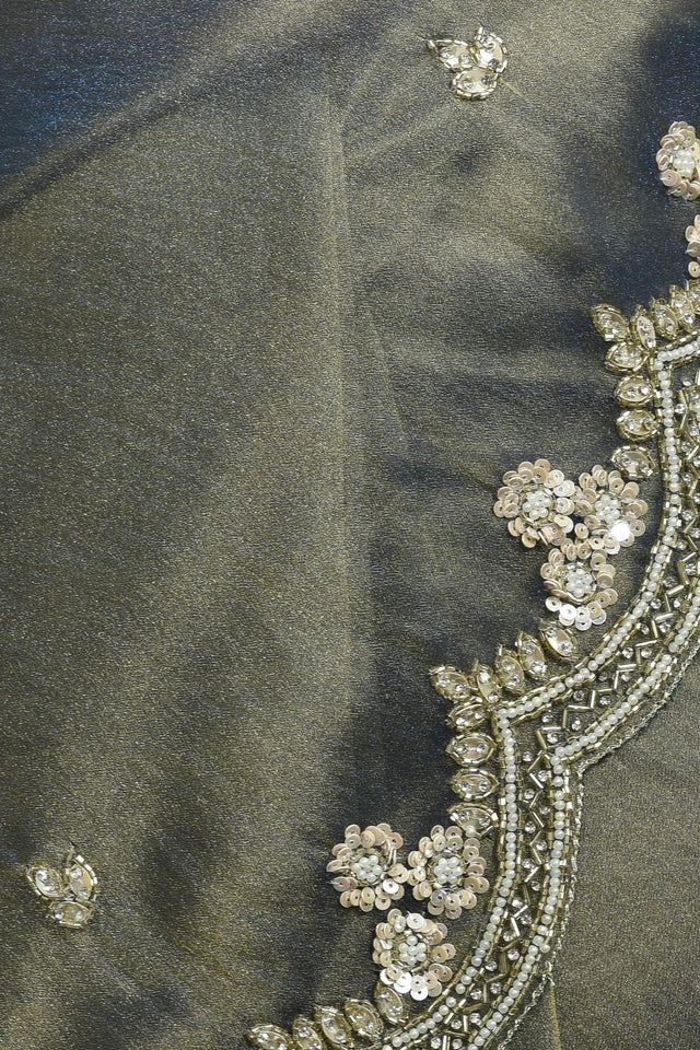 Green Sequin & Beads Embossed Tissue Saree (RDIGGZ6C3834)
