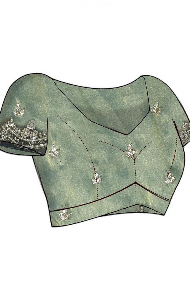Green Sequin & Beads Embossed Tissue Saree (RDIGGZ6C3834)