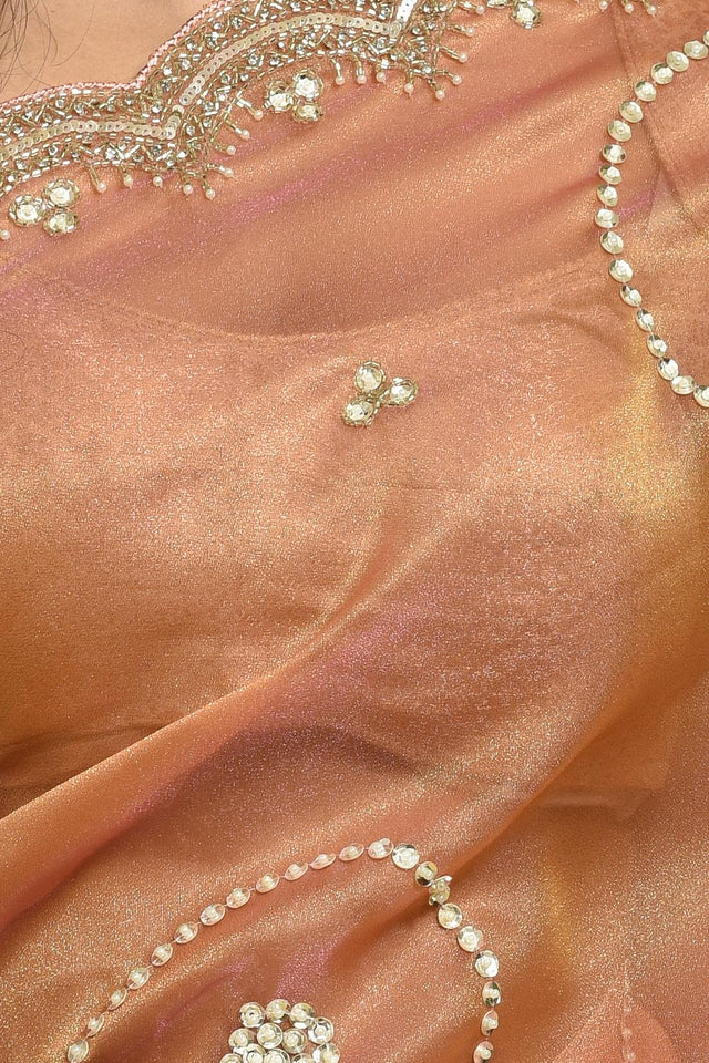 Peach Embroidered Tissue Saree (RDIHHZ6B3725)