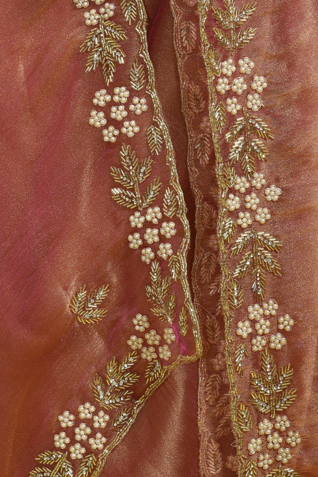 Peach Floral Embroidered Tissue Saree (RDIHHZ6B3726)