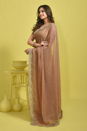 Peach Beads & Stone Embossed Tissue Saree (RDIHHZ6C3772)