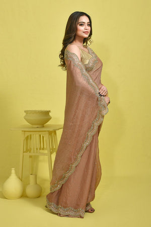 Peach Beads & Stone Embossed Tissue Saree (RDIHHZ6C3772)