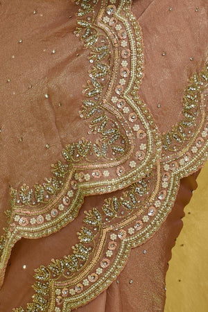 Peach Beads & Stone Embossed Tissue Saree (RDIHHZ6C3772)
