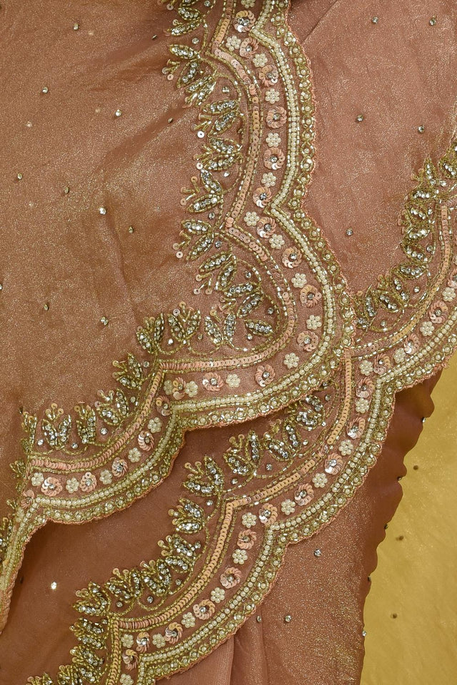 Peach Beads & Stone Embossed Tissue Saree (RDIHHZ6C3772)