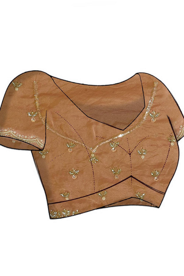 Peach Beads & Stone Embossed Tissue Saree (RDIHHZ6C3772)
