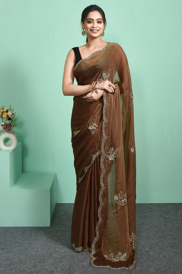 Brown Sequin Tissue Saree (RDINNW6C3798)