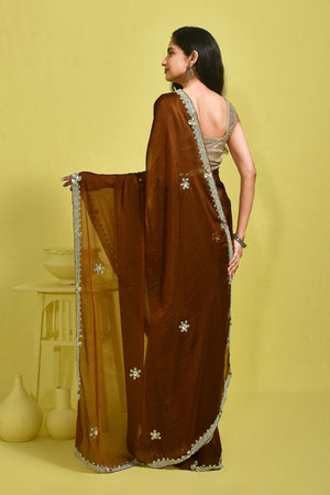 Brown Floral Embroidered Tissue Saree (RDINNZ6B3714)