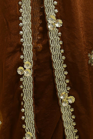 Brown Floral Embroidered Tissue Saree (RDINNZ6B3714)