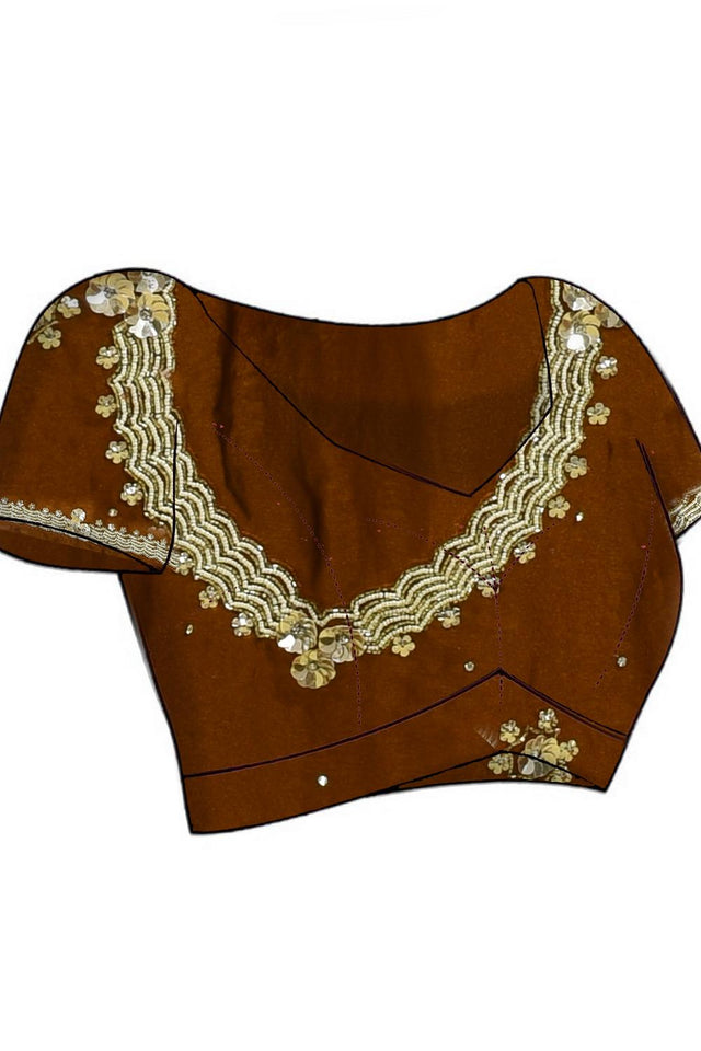 Brown Floral Embroidered Tissue Saree (RDINNZ6B3714)