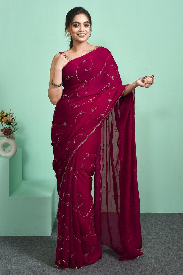 Pink Beads Embossed Tissue Saree (RDIPPO6C3812)