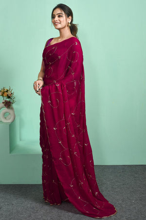 Pink Beads Embossed Tissue Saree (RDIPPO6C3812)