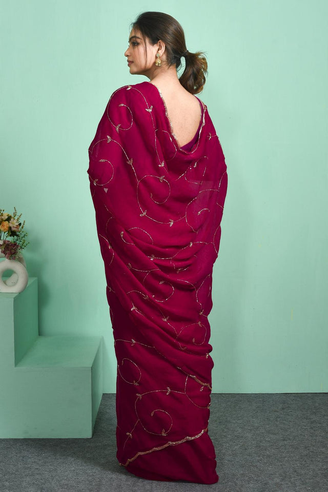 Pink Beads Embossed Tissue Saree (RDIPPO6C3812)