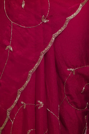Pink Beads Embossed Tissue Saree (RDIPPO6C3812)