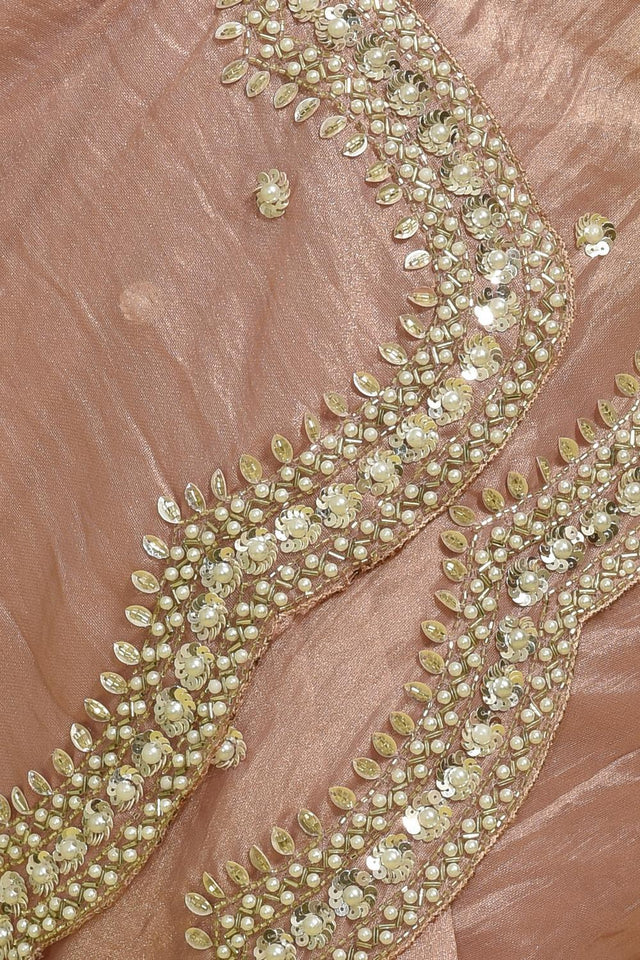 Pink Beads & Stone Embossed Tissue Saree (RDIPPZ6C3779)