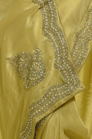 Yellow Beads & Stone Embossed Tissue Saree (RDIYYZ6C3768)