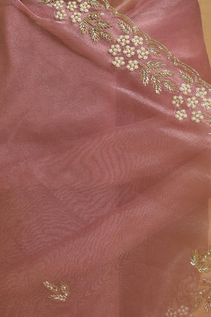 Pink Beads & Stone Embossed Organza Saree (RDOPPZ6B3733)