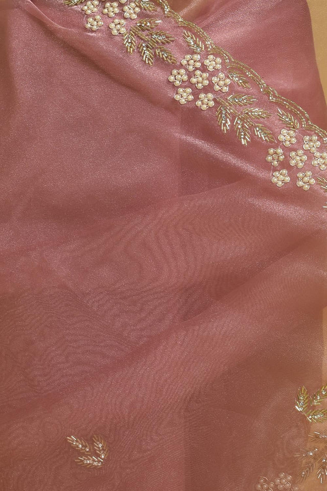Pink Beads & Stone Embossed Organza Saree (RDOPPZ6B3733)