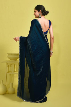 Blue Mirror Sequin Satin Saree (RDTBBO6B3756)
