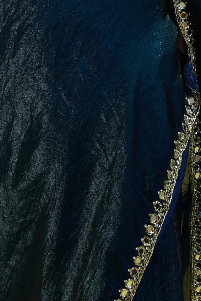 Blue Mirror Sequin Satin Saree (RDTBBO6B3756)