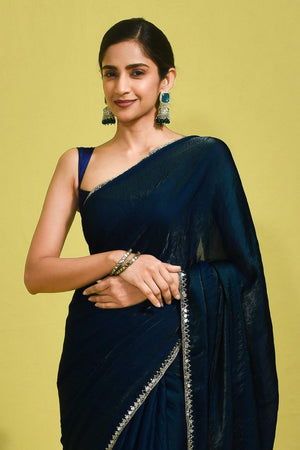 Blue Mirror Sequin Satin Saree (RDTBBO6B3756)