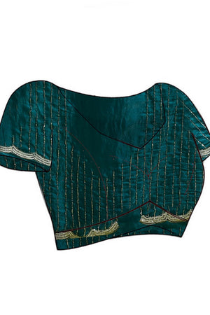 Blue Embroidered Satin Saree (RDTBBQ6B3718)