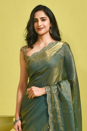 Blue Embroidered Satin Saree (RDTBBT6B3724)