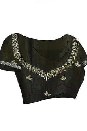 Blue Beads & Stone Embossed Satin Saree (RDTBBW6B3752)