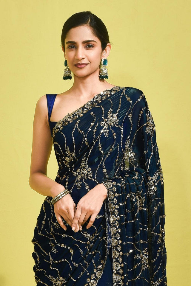 Blue Sequin with Embroidered Satin Saree (RDTBBZ6B3721)