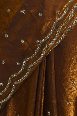 Gold Beads & Stone Embossed Satin Saree (RDTDDV6C3805)