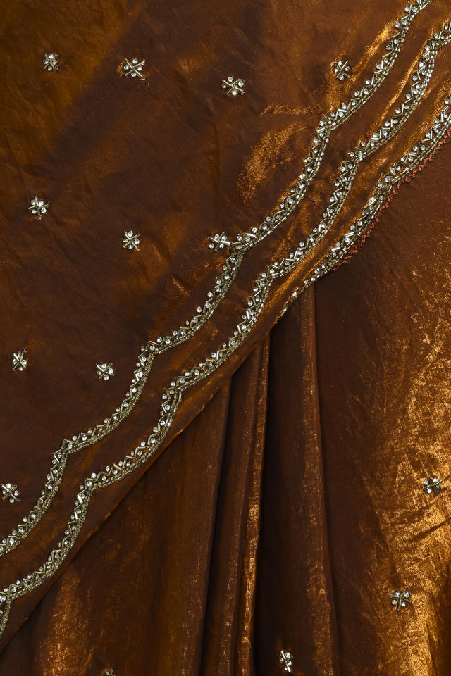 Gold Beads & Stone Embossed Satin Saree (RDTDDV6C3805)