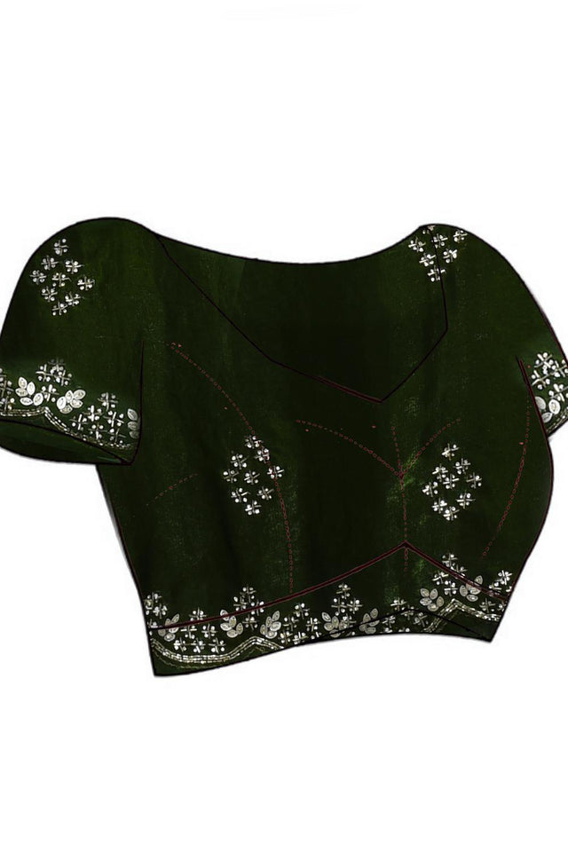 Green Floral Embroidered Satin Saree (RDTGGU6C3808)