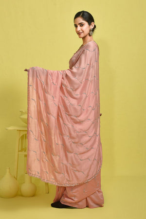 Peach Beads & Stone Embossed Satin Saree (RDTHHL6B3735)