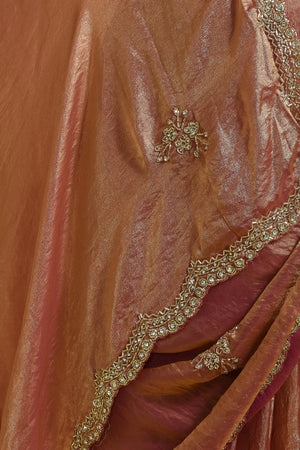 Peach Floral Embroidered Satin Saree (RDTHHT6B3719)