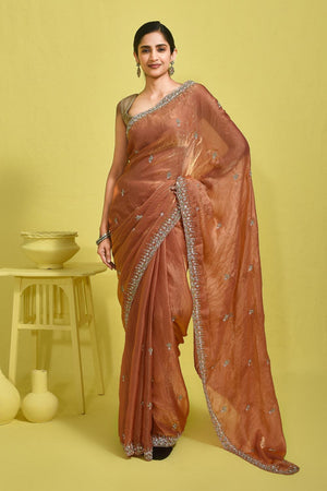 Peach Sequin with Embroidered Satin Saree (RDTHHY6B3737)