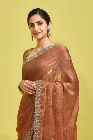 Peach Sequin with Embroidered Satin Saree (RDTHHY6B3737)