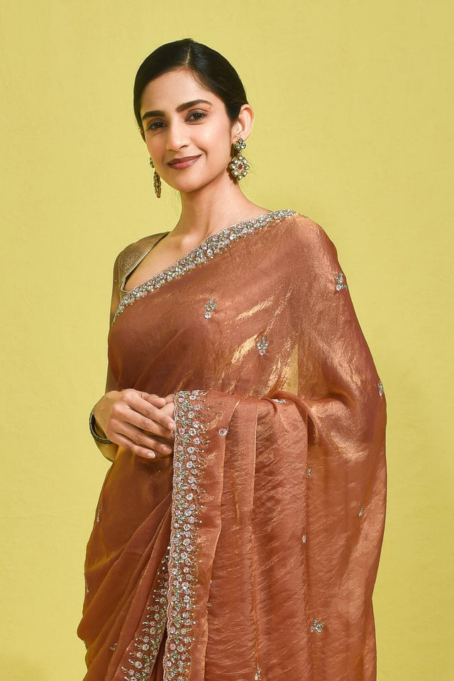 Peach Sequin with Embroidered Satin Saree (RDTHHY6B3737)