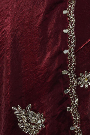 Maroon Beads & Stone Embossed Satin Saree (RDTMMO6C3811)