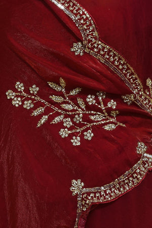 Maroon Floral Embroidered Satin Saree (RDTMMQ6B3713)