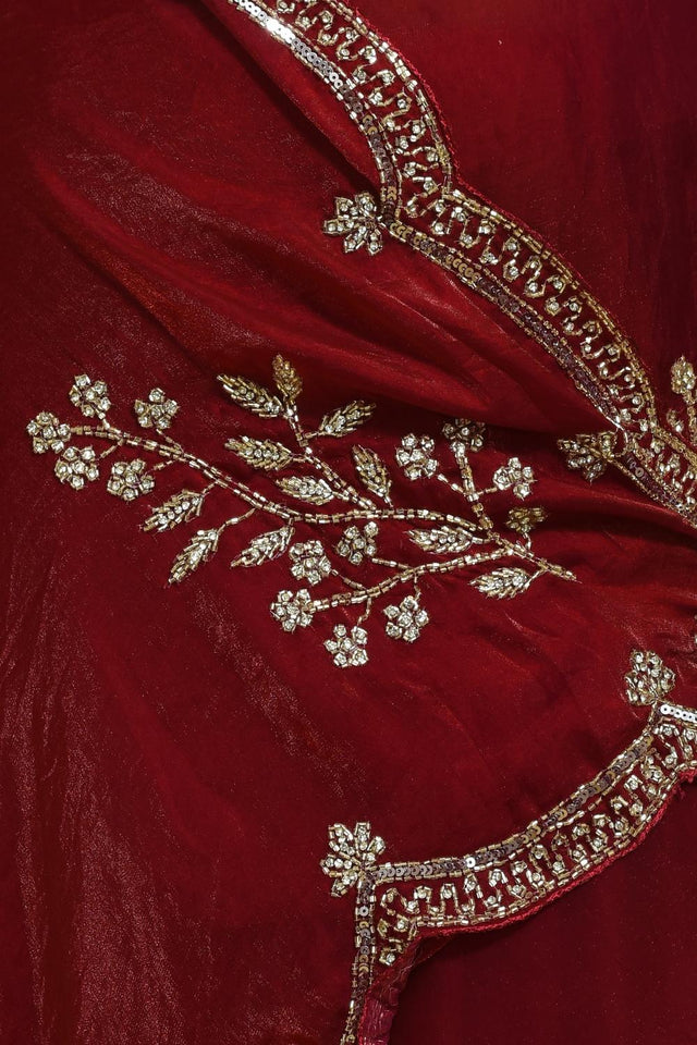 Maroon Floral Embroidered Satin Saree (RDTMMQ6B3713)