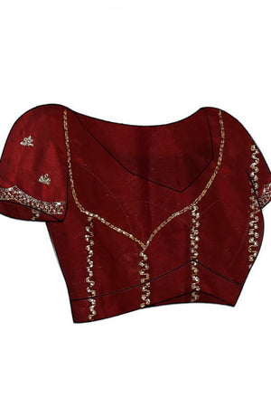 Maroon Floral Embroidered Satin Saree (RDTMMQ6B3713)