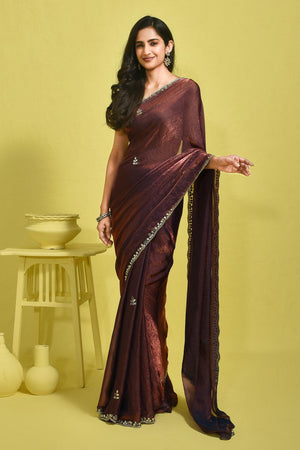 Maroon Mirror Sequin Satin Saree (RDTMMQ6B3734)