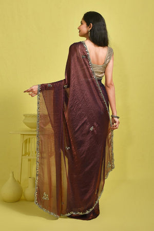 Maroon Mirror Sequin Satin Saree (RDTMMQ6B3734)
