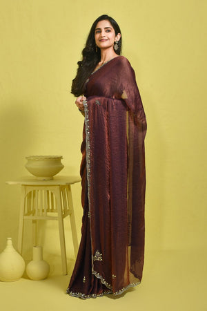 Maroon Mirror Sequin Satin Saree (RDTMMQ6B3734)